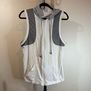 Gray and White Sleeveless Hoodie Vest